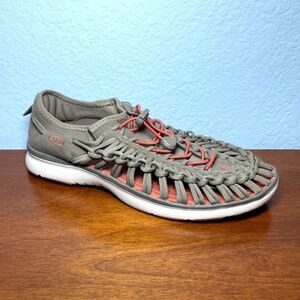 Keen Uneek 02 Mens 9.5 Brown Orange Boat Water Rope Paracord Bungee Shoes